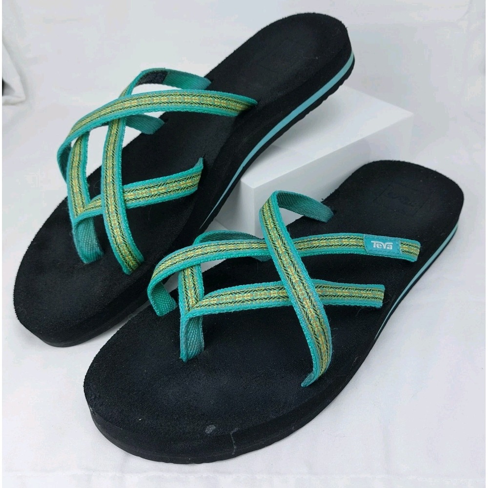 Teva Olowahu Flip Flop Slides Womens Size 9 Teal Blue Slip On Sandals #6840 Read